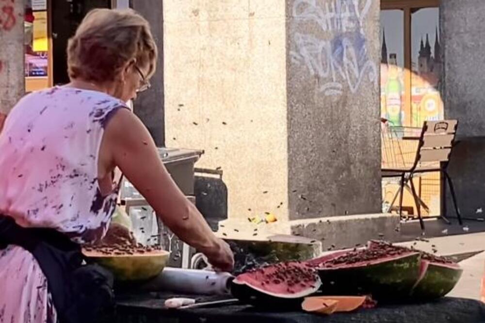 Snimak sa zagrebačke tezge sledio sve: Presekla lubenicu na pola, a onda je napao roj ovih stvorenja (VIDEO)